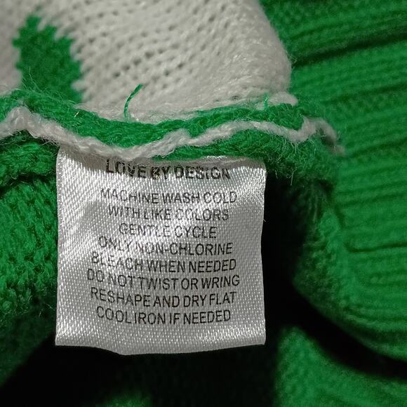 UGLY CHRISTMAS SWEATER Medium Women's Rudolf Green w/White Polka Dots PomPom - Picture 9 of 10